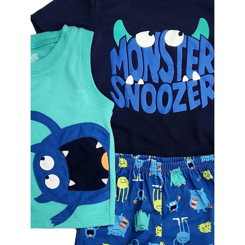 Carter's Carters Infant Baby Blue & Green Monster Snoozer 3 Piece Pajama Set 12M
