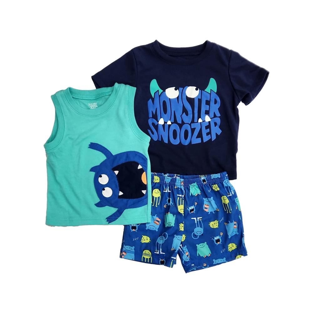 Carter's Carters Infant Baby Blue & Green Monster Snoozer 3 Piece Pajama Set 12M
