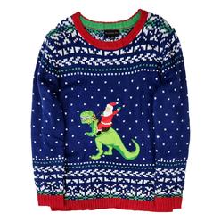 Blizzard Bay Boys Red & Blue Santa Riding T-Rex Santa Christmas Holiday Sweater XL 18-20
