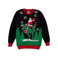 Hybrid Boys Red & Black Santa Riding T-Rex Santa Christmas Holiday Sweater XL 18-20
