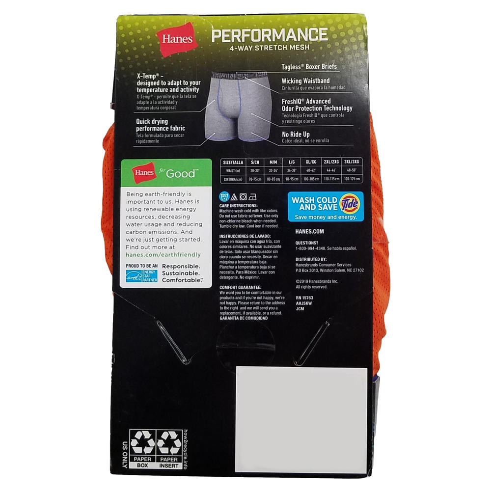 Hanes X-Temp Mens 3-Pack Regular Length Tagless Underwear Boxer Briefs 3X