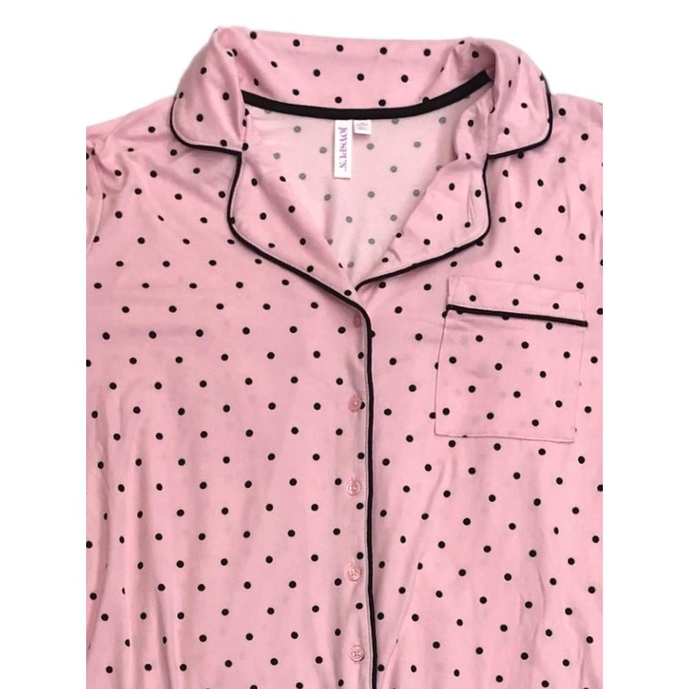 Joy Spun Womens Pink & Black Polka Dot Pajamas Top & Capri Pants Sleep Set