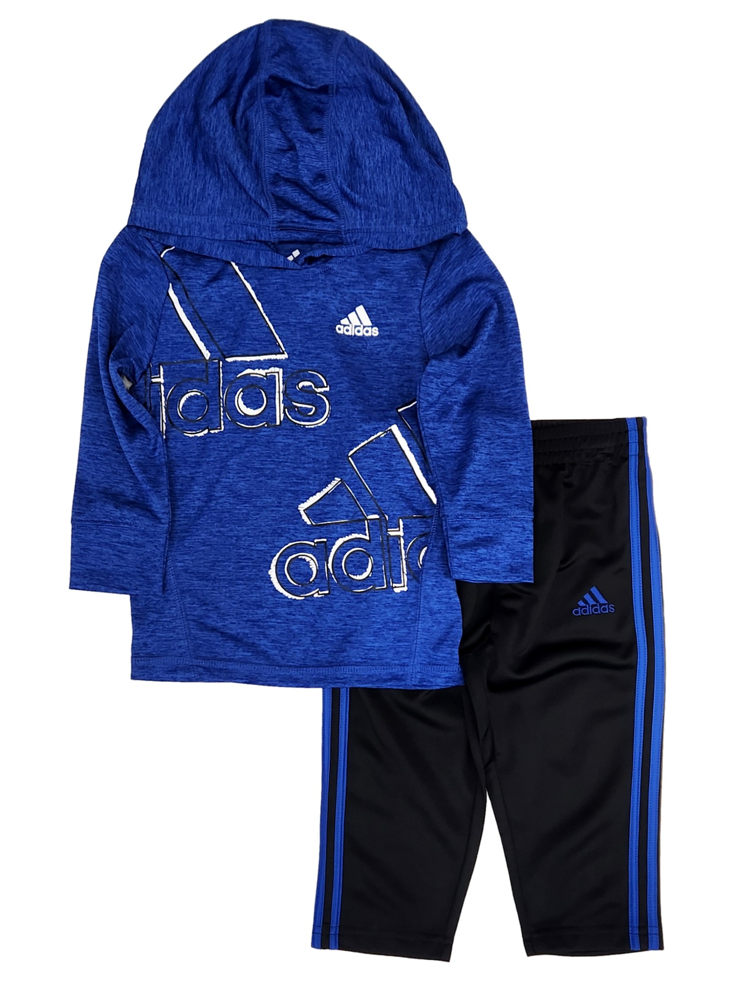 Adidas Infant Boys Blue Logo Hooded Shirt & Pant Tracksuit Outfit Set 12M