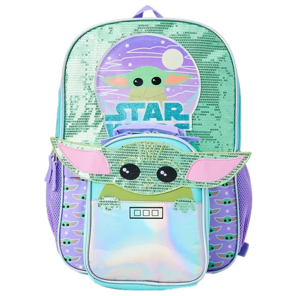 Star Wars Mandalorian Baby Yoda 17" Backpack & Detachable Lunch Bag, School Set
