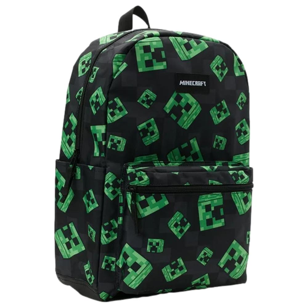 Minecraft All Over Creeper Print 17" Backpack with Laptop Sleeve, Black Green