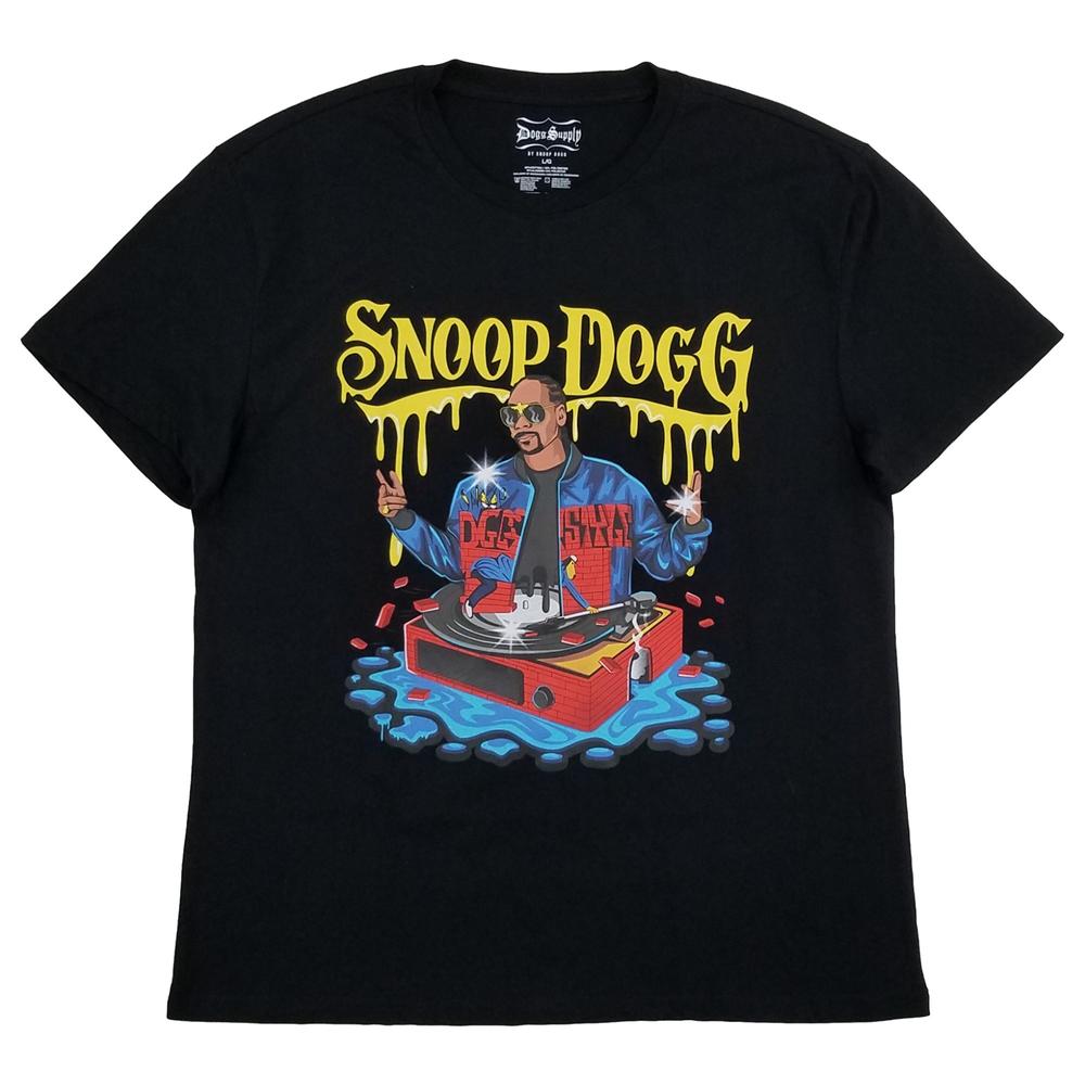 Dogg Supply Mens Black Snoop Dogg Spinner Logo Drip Tee Gangsta Rap T-Shirt