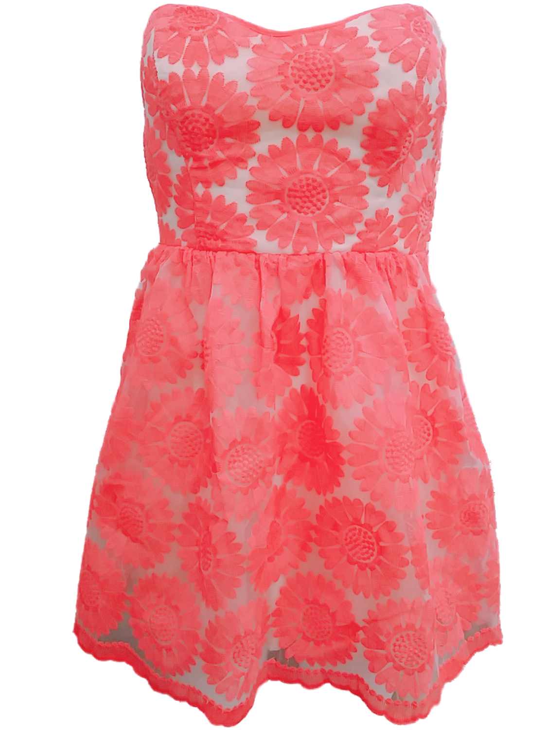 Trixxi Womens Neon Sunflower Daisy Lace Fit & Flare Dress Strapless Sundress