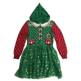 Well Worn Girls Green & Red Knit Christmas Elf Hoodie Holiday Tulle Dress Large (10-12) Well Worn Girls Green & Red Knit Christmas Elf Hoodie Holiday Tulle Dress Large (10-12)