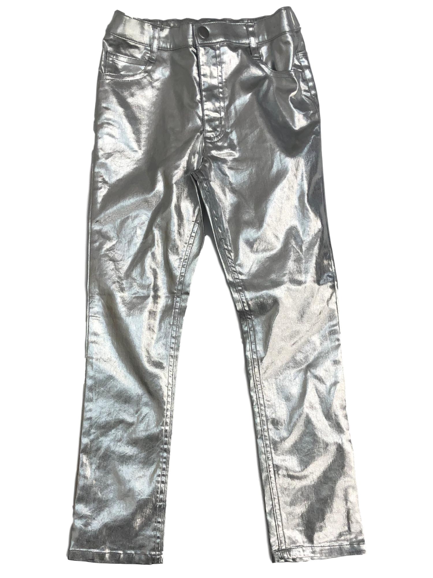 365 Kids Girls Shiny Metallic Silver Leggings Pants Jeans - Main Image