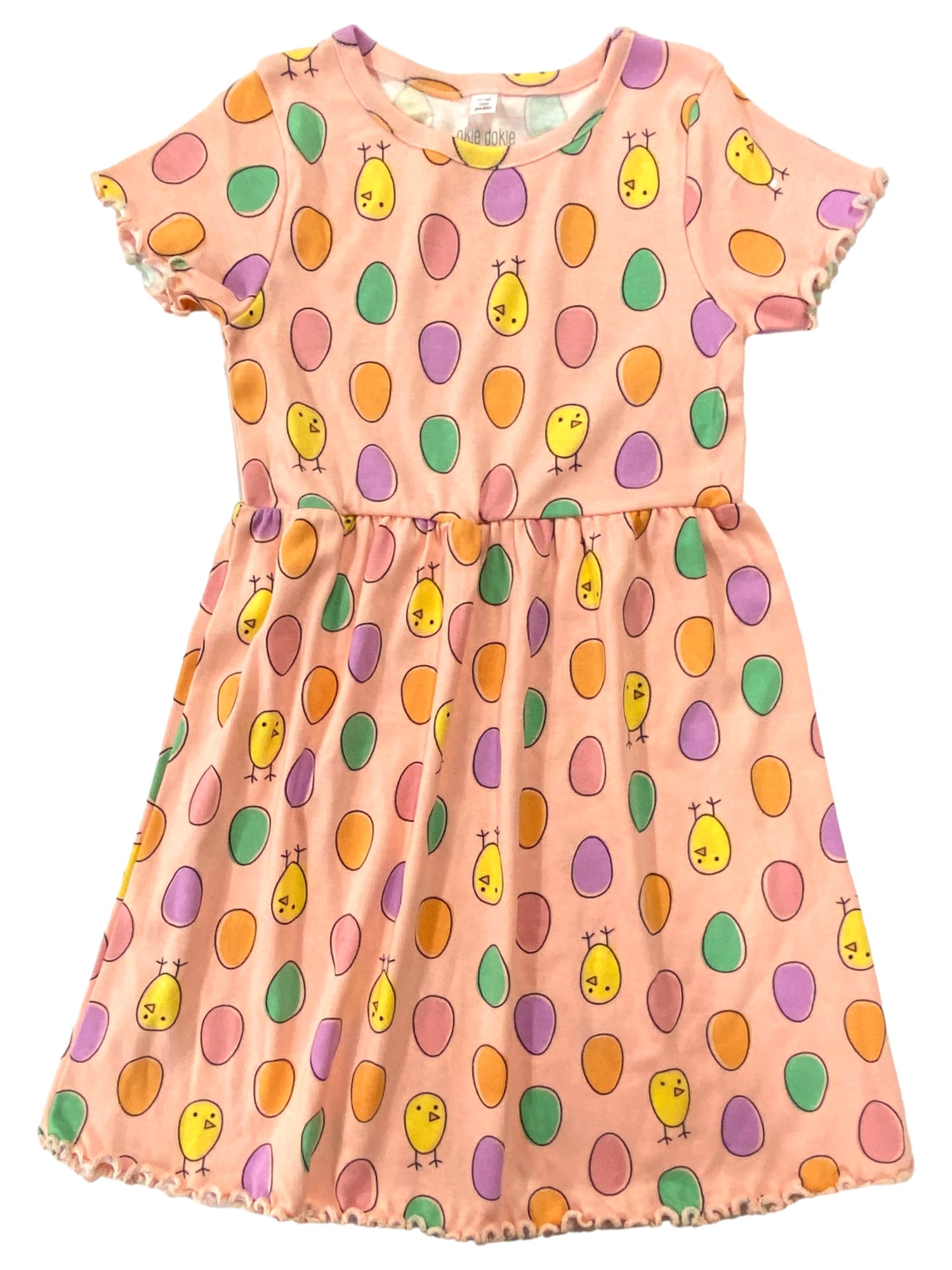 OKIDOKEYS Toddler Girls Pink T-Shirt Easter Dress with Easter Eggs & Chicks 5T