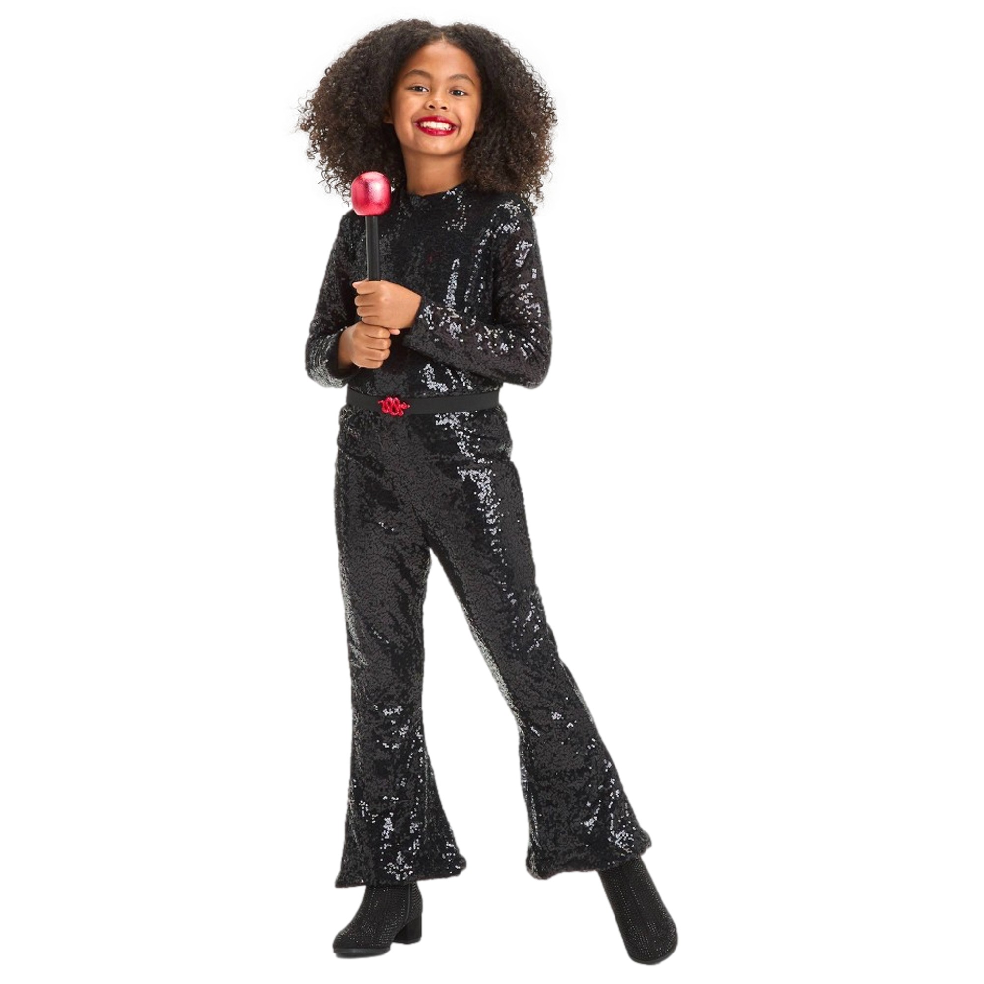 Hyde Eek Girls Pop Star Glam Black Sequin Jumpsuit