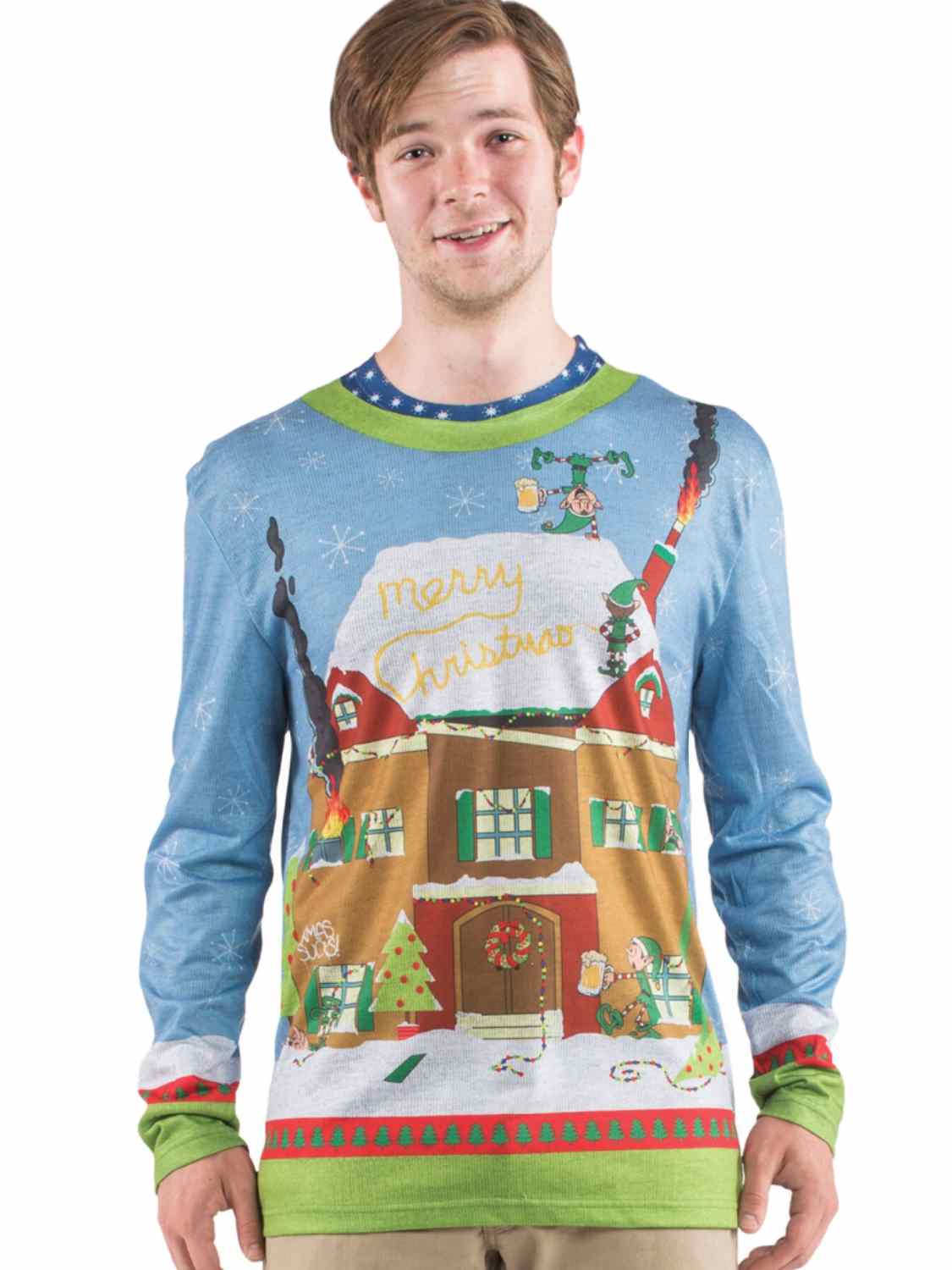 Faux Real Mens Drunk Elf Ugly Christmas Sweater Gingerbread