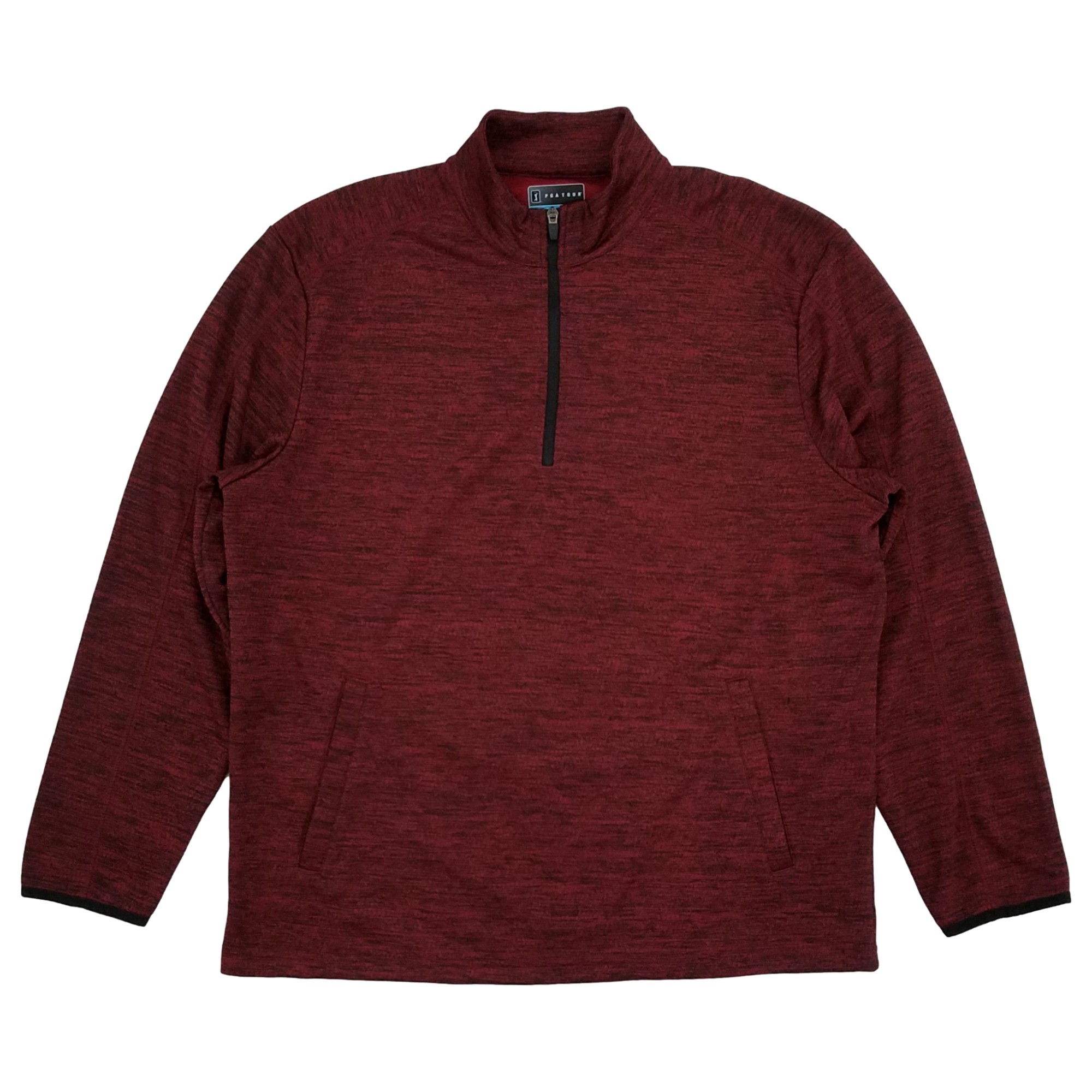 PGA TOUR PGA Tour Mens Maroon Heather Textured Fleece Quarter Zip