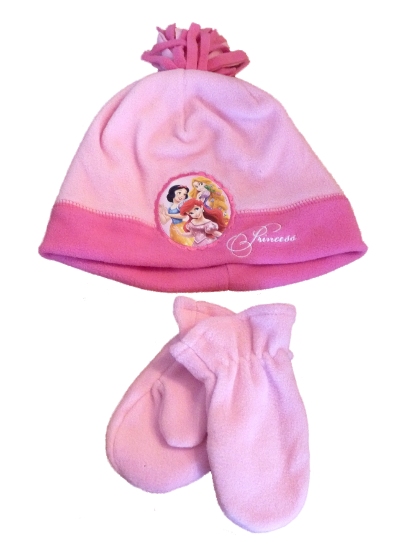 Disney Toddler Girls Pink Fleece Princess Hat & Mittens Beanie Set Snow White