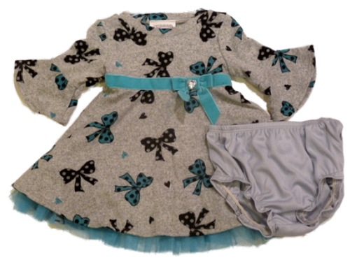 Youngland Infant Girls Gray Polka Dot Ribbon Dress Velvet Bow Heart 24m
