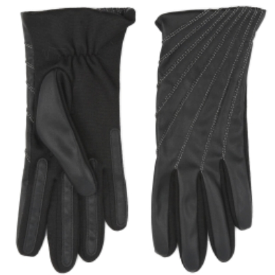Fownes Womens Black Leather Look Driving Gloves with Metallic Stitching