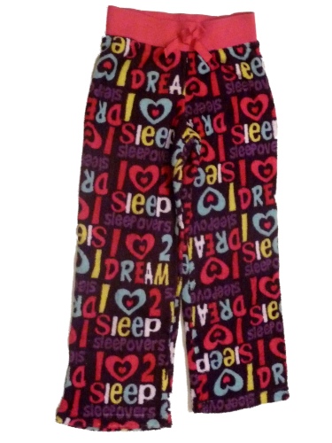 Jellifish Girls Purple Fleece Hearts & Words Sleep Pants Heart Pajama Bottoms