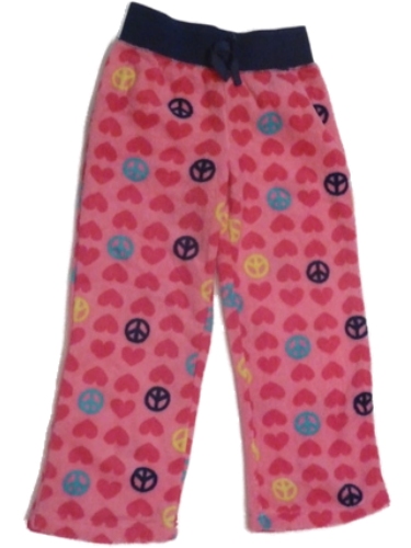 Jellifish Girl Pink Fleece Peace Love Sleep Pants Heart Pajama Bottoms Lounge