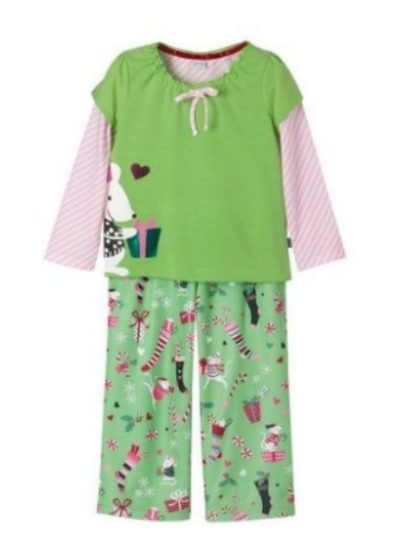 Nick & Nora Infant Girls Green Christmas Mouse Pajamas Holiday Sleepwear Set 12m