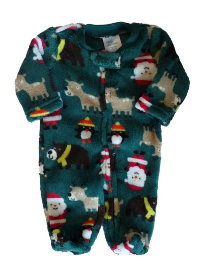 Little Wonders Infant Boys Plush Green Baby's 1st Christmas Santa Claus Sleeper Pajamas