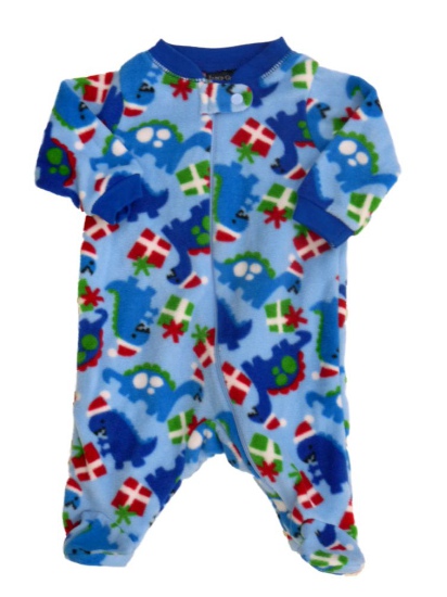 Faded Glory Infant Boys Blue Fleece Dinosaur Sleeper Holiday Santa Pajamas Preemie