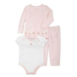 First Impressions Infant Girl 3 PC Pink Velour Rosette Pants Shirt Sweater