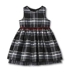 Osh Kosh Toddler Girls Black Plaid Party Dress with Tulle Underskirt