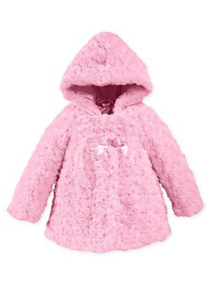 London Fog Infant Girls Pink Rosette Faux Fur Jacket Lightweight Coat 12m