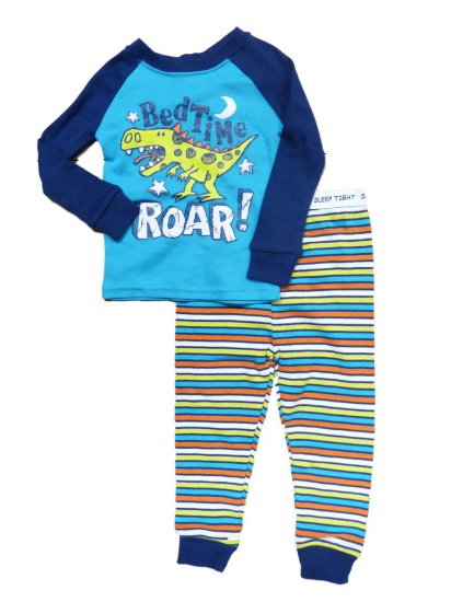 Faded Glory Bed Time Roar Infant Toddler Boys Sleepwear Set Dinosaur Pajamas 24m
