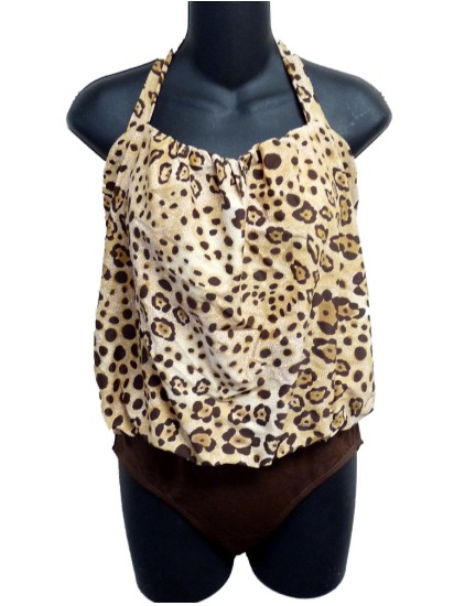Tropical Escape Womens Brown Leopard Print Swimsuit Blousant Swim Suit 16
