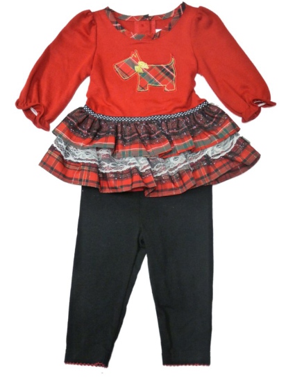Youngland Little Wonders Infant Girls Red & Black Scotty Dog Shirt & Skirt Legging Set 12m