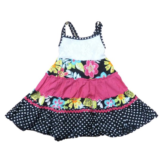 Youngland Infant & Toddler Girls Black & White Polka Dot Ruffled Dress Sun dress