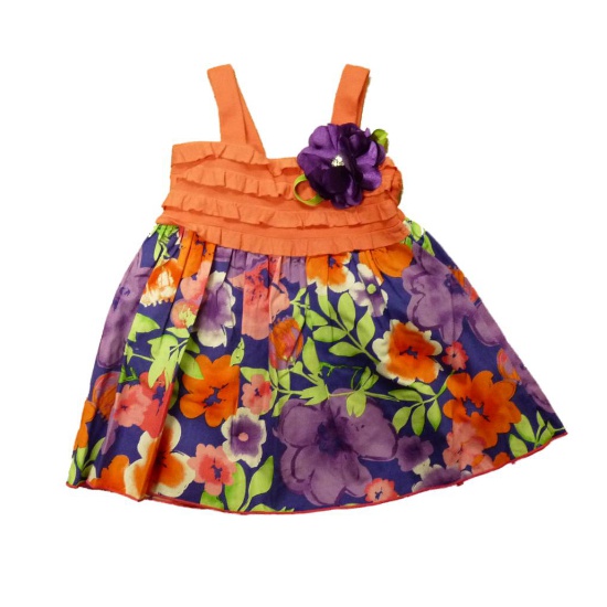 Youngland Infant Girls Orange & Purple Flower Ruffled Sun Dress Size 12 Months