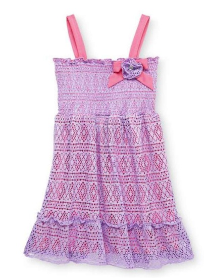 Forever Me Girls Purple & Pink Lacy Smocked Dress Sundress Sun Dress