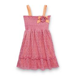 Forever Me Girls Pink & Orange Lacy Smocked Dress Sundress Sun Dress