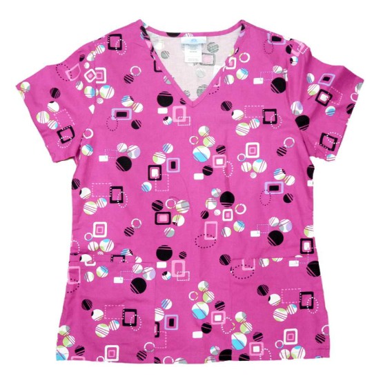 Simply Basic Womens Fuchsia Pink Dot Medical Smock Nurse Scrubs Shirt Top XS