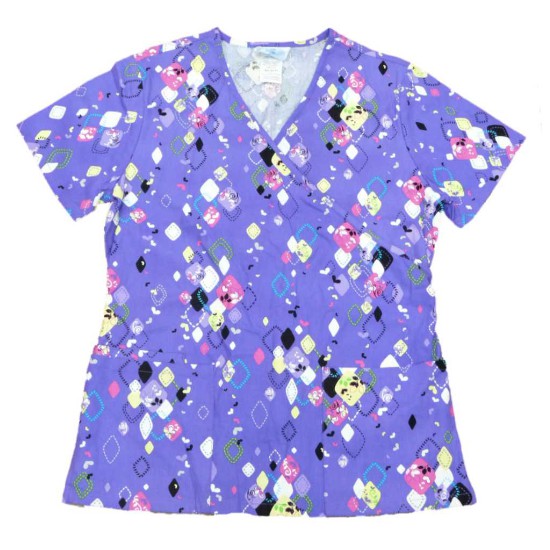 Simply Basic Womens Purple Diamond Medical Smock Nurse Scrubs Shirt Top XS