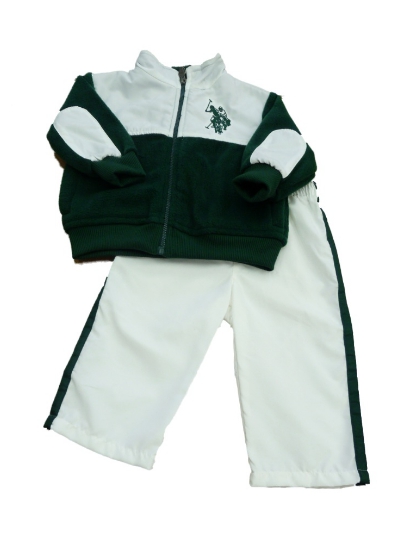Polo USPA Infant Boys White & Green Fleece Jacket & Track Pants Set 18 Months