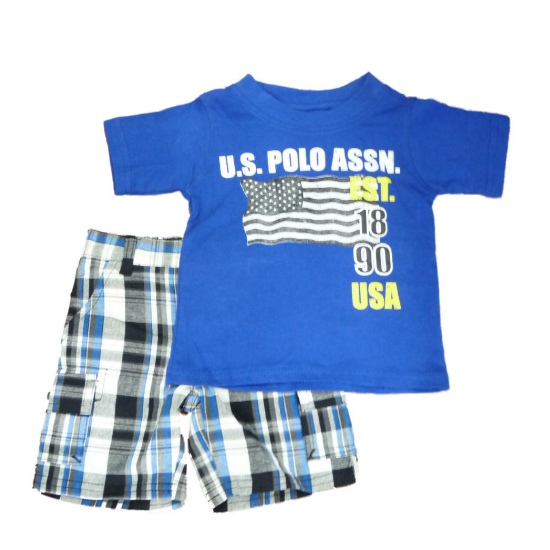 Polo USPA Infant & Toddler Boys 2 Piece Blue T-Shirt & Blue Plaid Shorts Set
