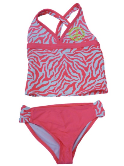 Angel Beach Girls Orange Zebra Print Swimming Suit Swim Bathing Suit 2 PC
