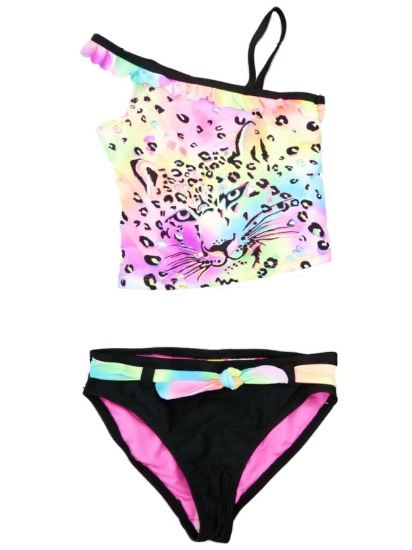 Angel Beach Girls Multicolor Leopard Print Swim Suit Swim Bathing Suit 2 PC