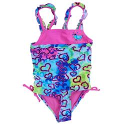 Angel Beach Girls Neon Pink Hearts Swimming Suit Swim Bathing Suit 1 PC Size 4