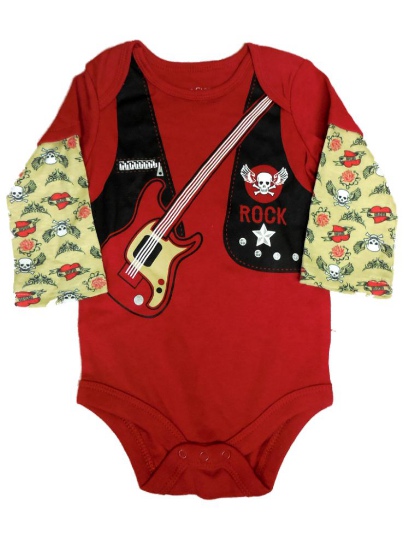 Faded Glory Infant Boys Red Rock Star Creeper Snap Bottom Halloween Shirt 12m