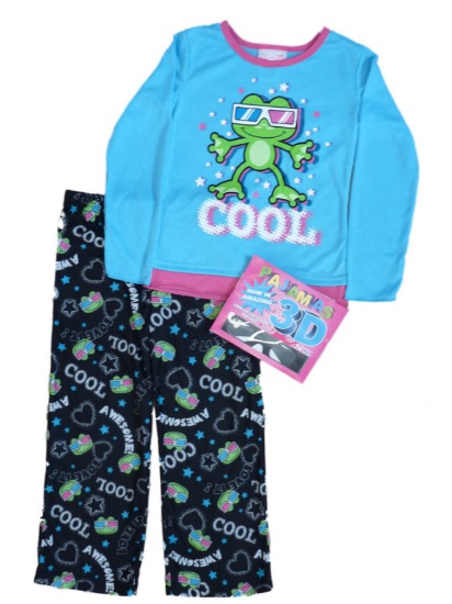 Girls Steve Girl Steve Blue Black Girl Pajamas PJs Cool Frog Pajama 2 PC Sleep Set XS (4-5)