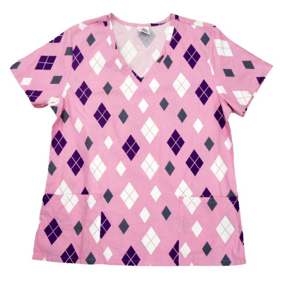 Simply Basic Womens Pink Diamond Medical Smock Nurse Scrubs Shirt Top Medium