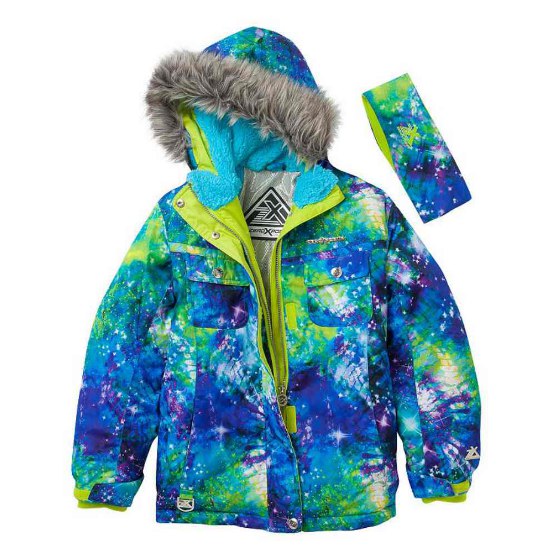 Zero Xposur Girls Green Blue Cosmic Coat Puffer Snowboard Jacket Headband 4