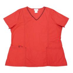 Simply Basic Womens Red Lace Neckline Medical Smock Nurse Scrubs Shirt Top L