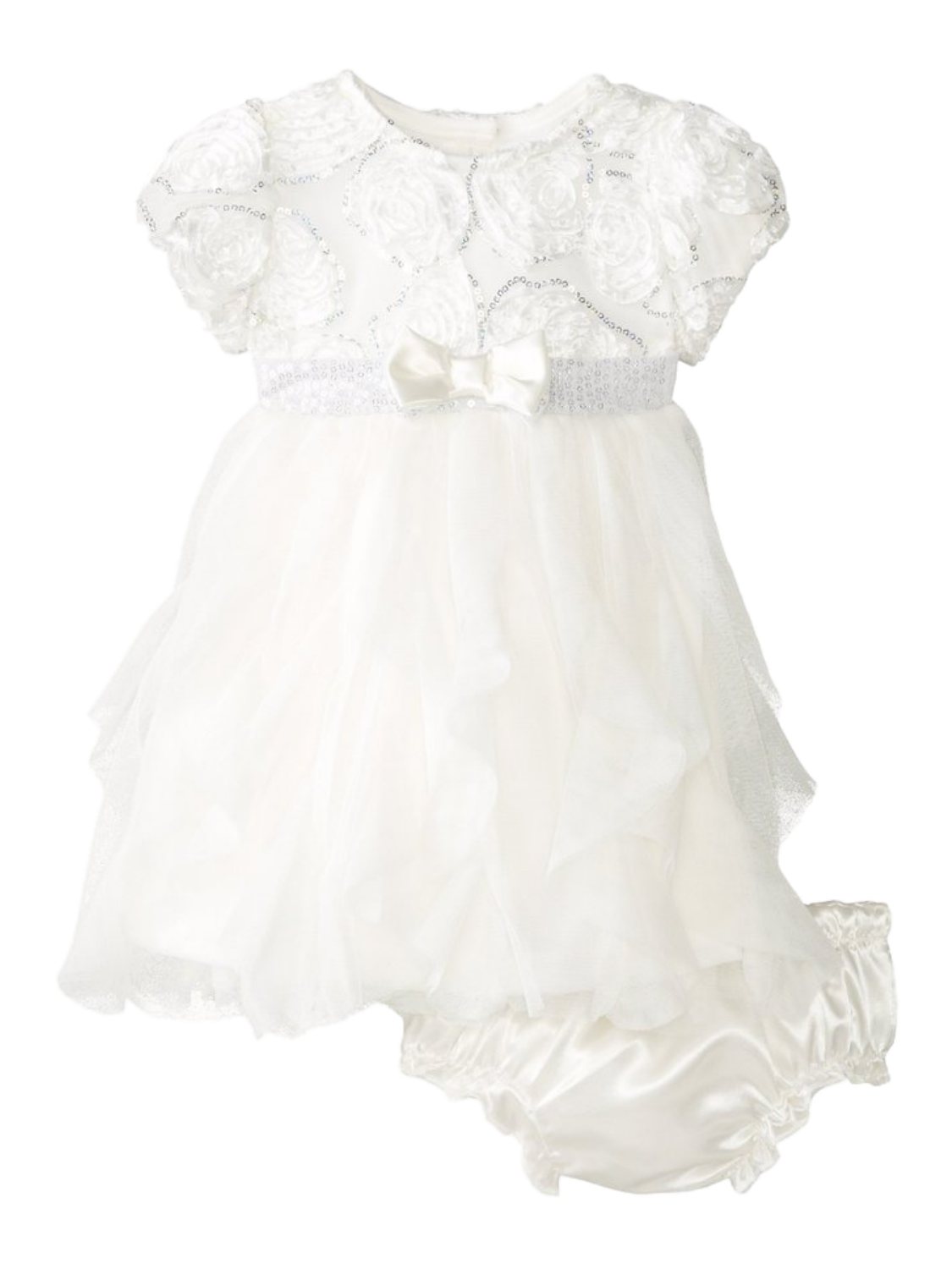 Nannette Infant Girls White Rosette Dress 2 PC Formal Holiday Party Dress