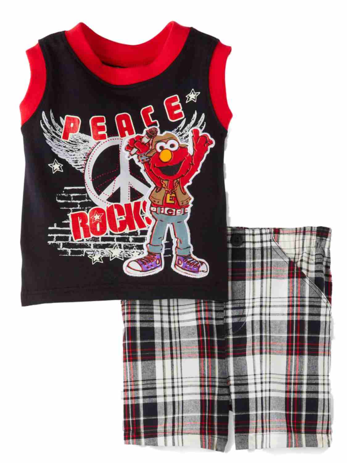 Sesame Street Infant Boys 2 Piece Elmo Peace Rocks Sleeveless Shirt & Shorts 12m
