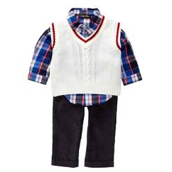Only Kids Infant Boys 3 Piece Dress Up Outfit Pants Plaid Shirt Sweater Vest